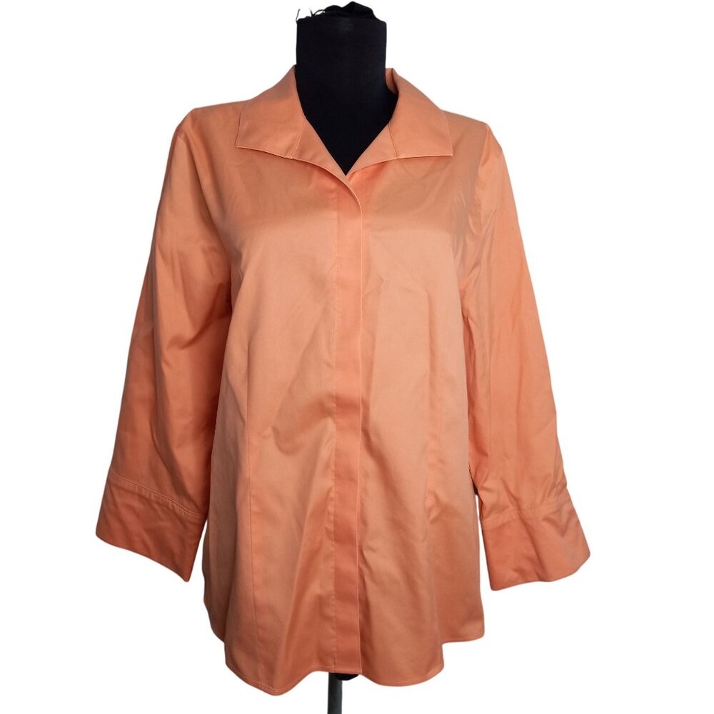 Chicos Size 2 Large Blouse Womens Orange No Iron Cotton